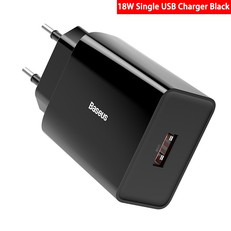 Baseus 18W Usb Charger Ondersteuning Snel Opladen Type-C Pd Qc Dual Usb Snellader Adapter Draagbare Muur oplader Voor Huawei Xiaomi: single USB black