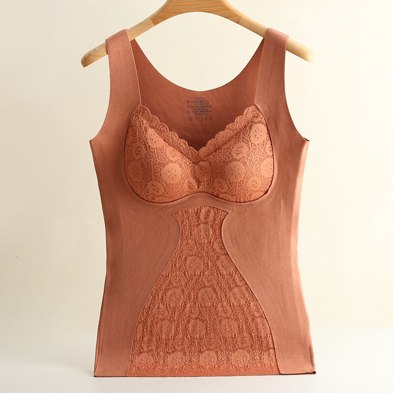 Thermal Underwear Women Fall/winter Wear With Chest Pad Lace Wide-shoulder Vest &amp; Polyester Fiber Velvet Heating &amp; Warm Vest: D / XL I XXL
