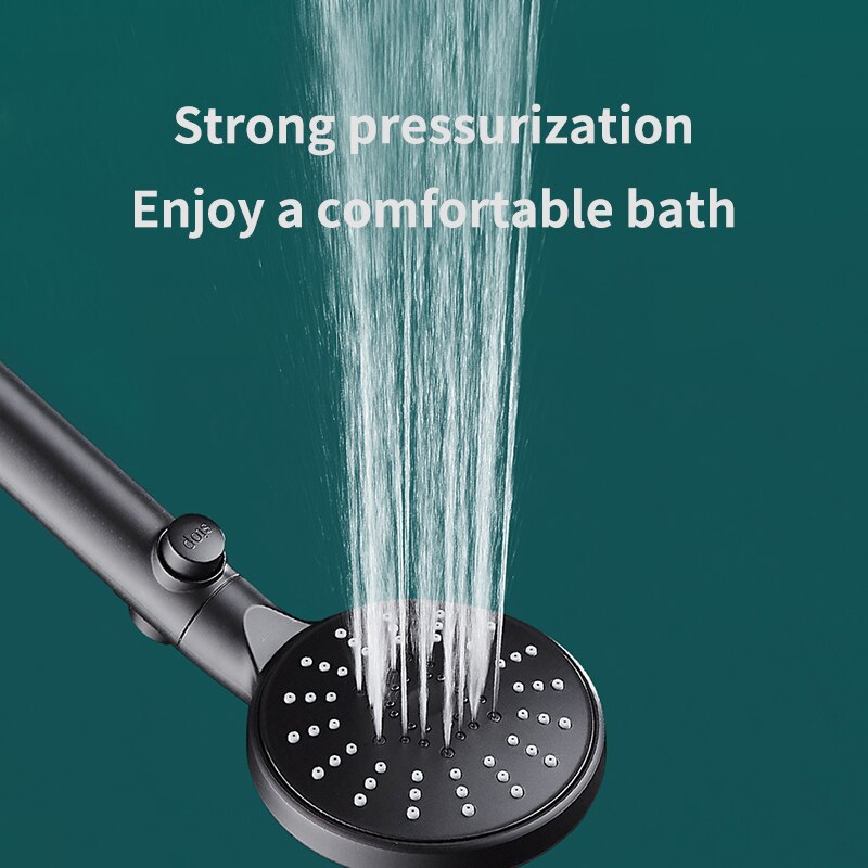 Water Saving Shower Head Black Adjustable High Pressure Shower One-key Stop Water Massage Shower Head For Bathroom