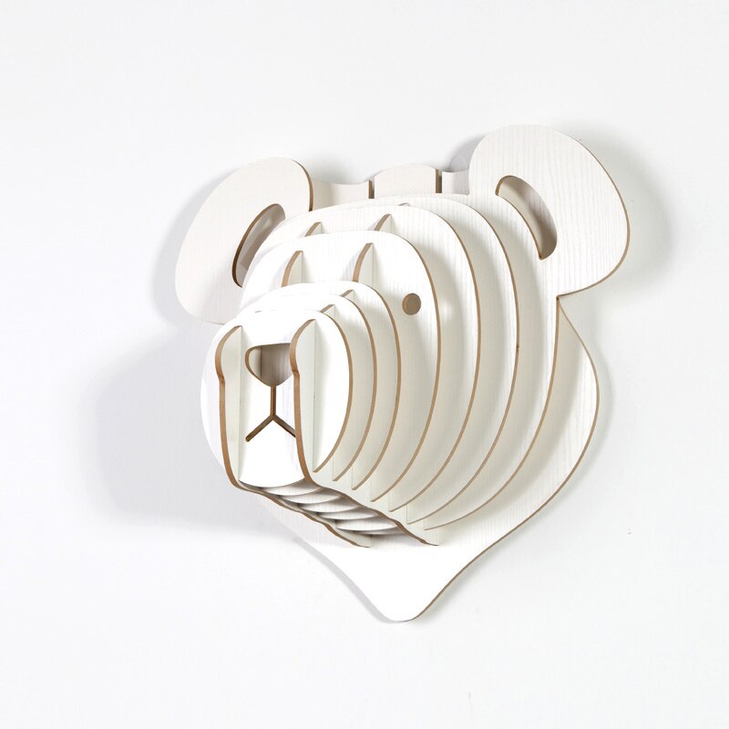 Big 36x40x22cm White Teddy Bear Wall Hanging Craft DIY 3D Puzzle Wood Animal Craft For Home Decoration Polar Bear Animal Head