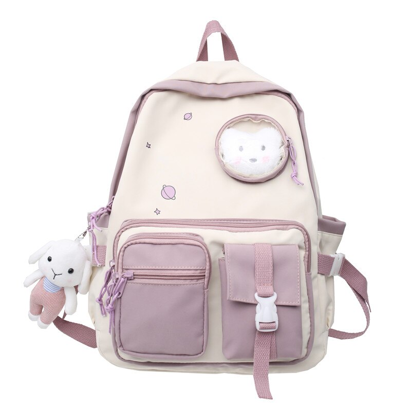 Women Travel Backpack With Cat Waterproof Nylon School Bag for Teenage Girls Boys Casual Student Book Laptop Rucksack Mochila: down pink / only bag