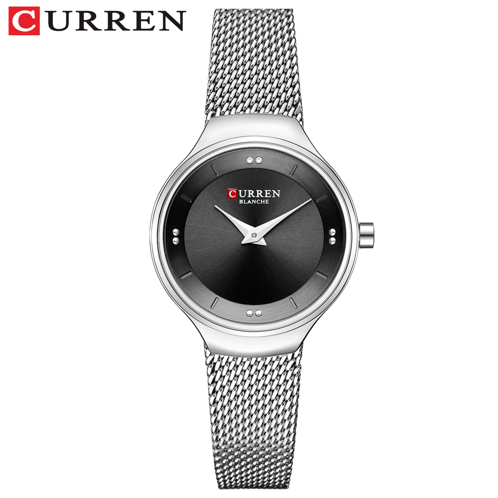 Elegante Vrouwen Horloges Curren Quartz Roestvrij Staal Mesh Horloge Vrouwelijke Eenvoudige Horloge Voor Dames Klok Reloj Mujer: silver black