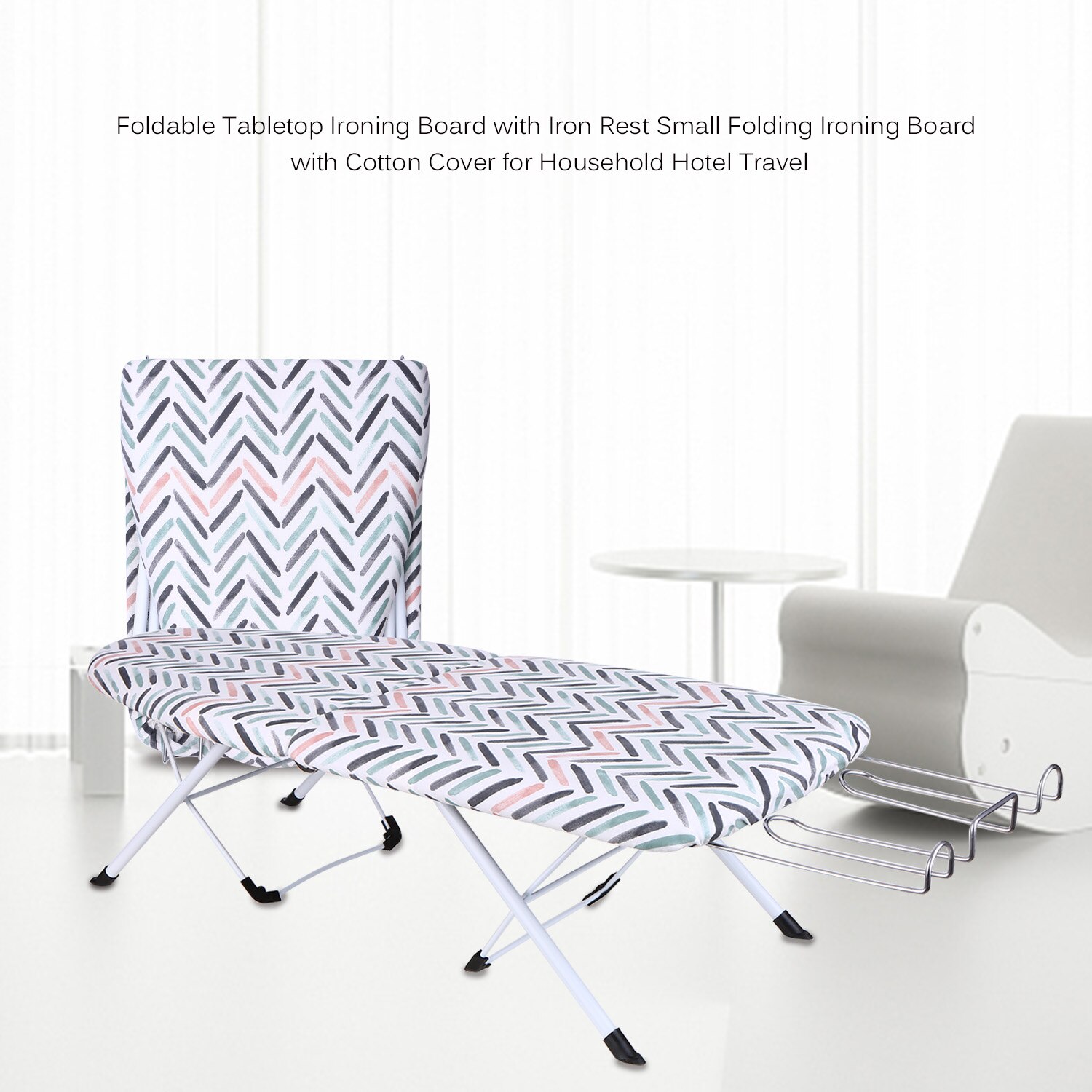 Foldable Tabletop Ironing Board with Iron Rest Small Folding Ironing Board with Cotton Cover for Household Hotel Travel