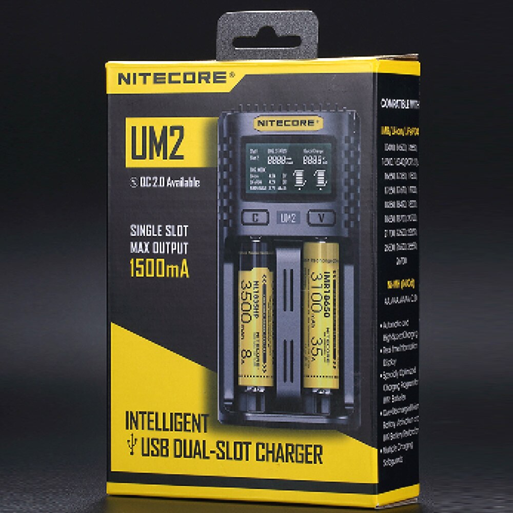 Nitecore UM2 Automatische Universele 3A Snellader Intelligente Usb 2Slot Lader Lcd Display Voor Li-Ion Imr Batterij