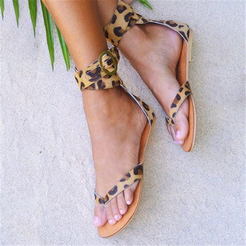 Flat Shoes Women Ins Leopard Gladiator Sandals Low Heel Beach Sandals: Yellow / 41