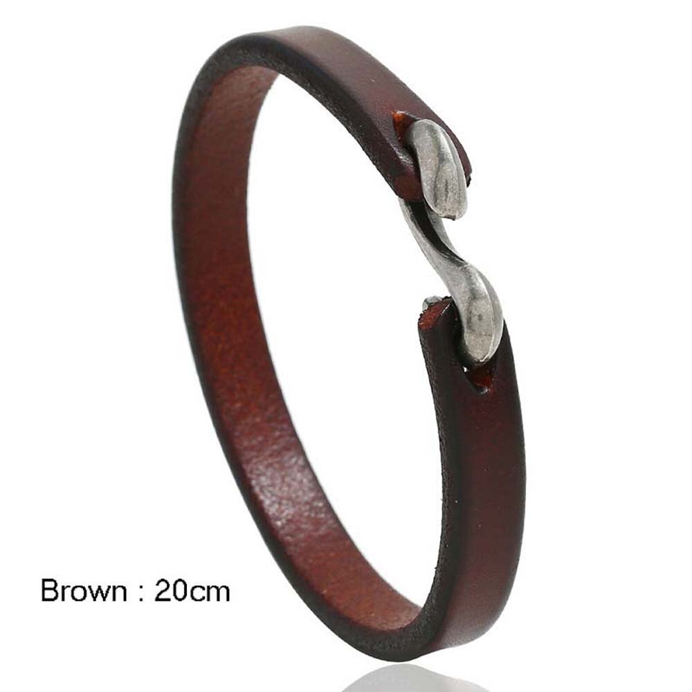 Black Cuff Punk Bangle Bracelet Vintage Simple Leather Bracelet Men Wristband Bangles Male Trendy Jewelry: 20CM	brown