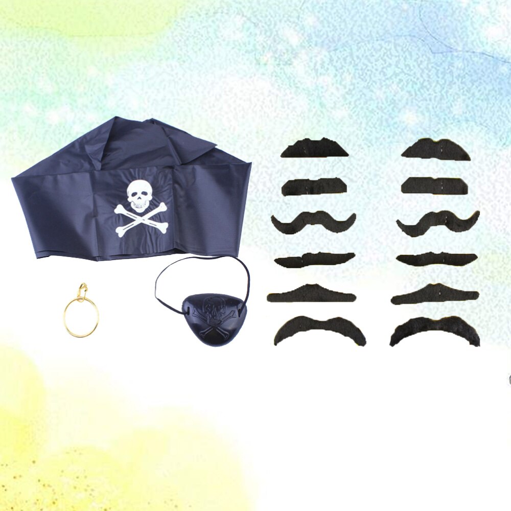 30pcs Halloween Cosplay Accessary Pirate Hood Earrings Set Eye Patches Moustache Props Character Pirate Masquerade Performance