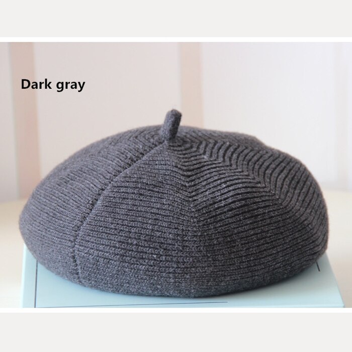 Boina mezclada de lana tejida para mujer, gorro de Otoño Invierno, boinas para mujeres,: Gris oscuro