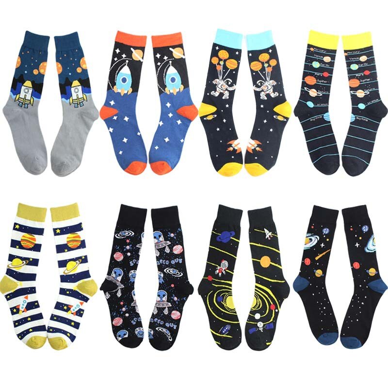 Streetwear Unisex dibujos animados divertidos Calcetines para hombre algodón con Alien Planet Universe Calcetines de Hip Hop hombres Happy Calcetines Meias 131304
