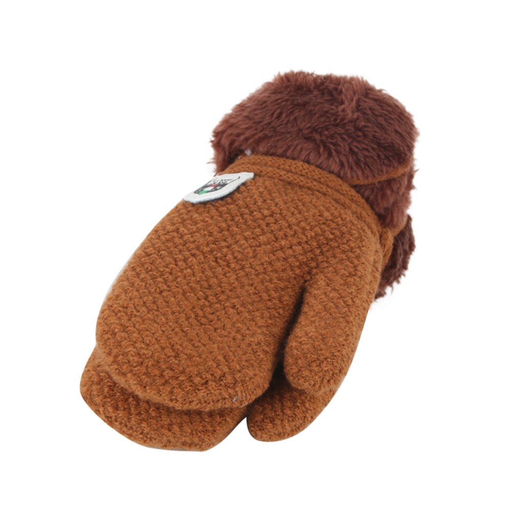 Children Winter Gloves Warm Knitted Mittens Girls Boys Rope Full Finger Thickening Gloves Mittens for Toddler Furring Gloves: Coffee 