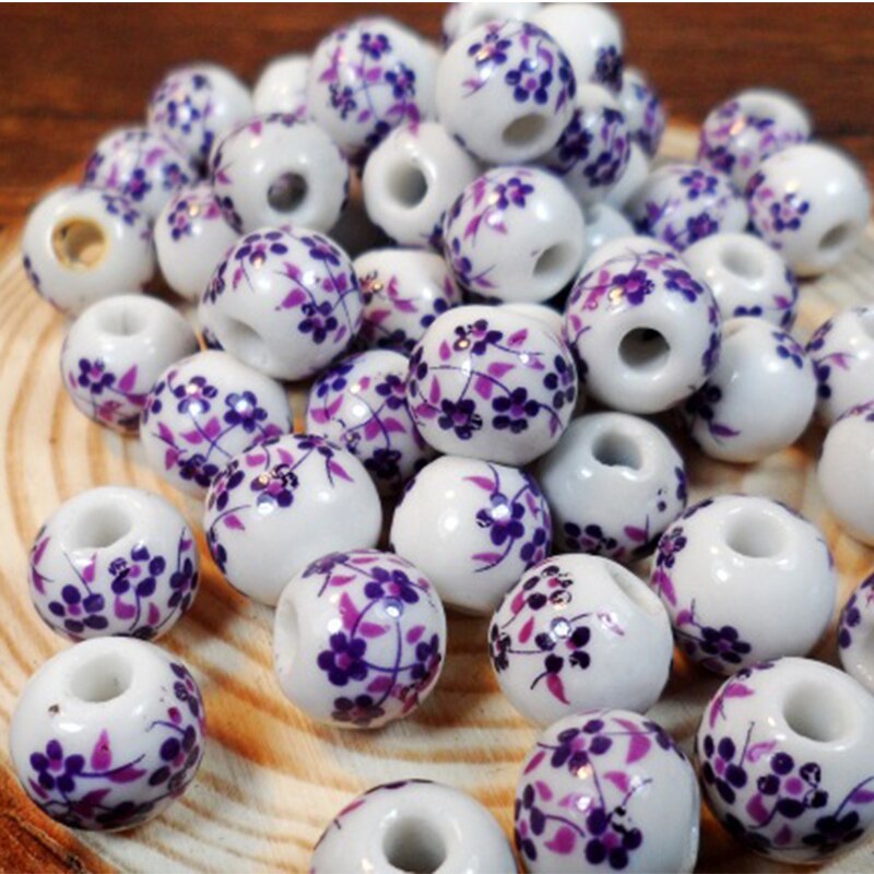 50Pcs 10mm Jingdezhen Big Hole Ceramic Beads Flower Porcelain Beads Handmade For Bracelet Making DIY Jewelry Making