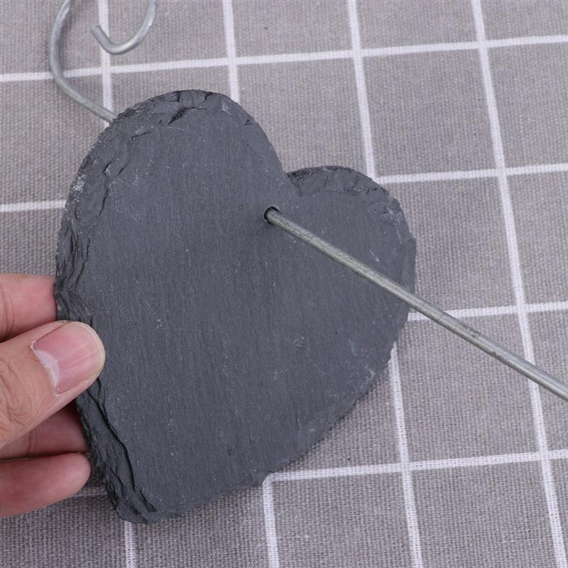 Slate Plant Label Natural Style Heart-shaped Iron Hanging Greenhouse Sign Gardening Sign Garden Marker for Flower Bed Pots