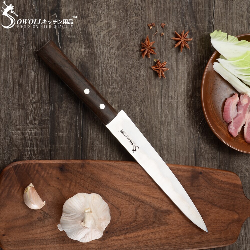 Sowoll japansk sashimi kniv yanagiba filéknivar sushi tyskland 40 cr 15 mov stål kock klyfta lax småskiva skalning
