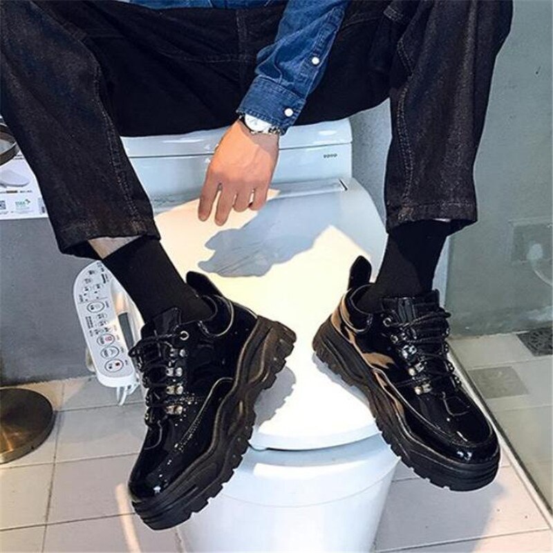 Herre sneakers platform forår sko til mænd chunky sneakers sort åndbar behagelig
