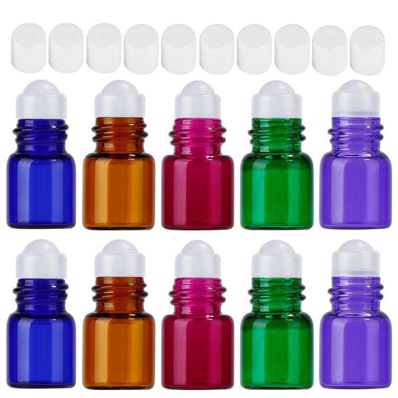 10Pcs 2Ml Roll Op Kleur Glazen Fles Lege Etherische Olie Draagbare Paars Navulbare Wit/Transparante Cap