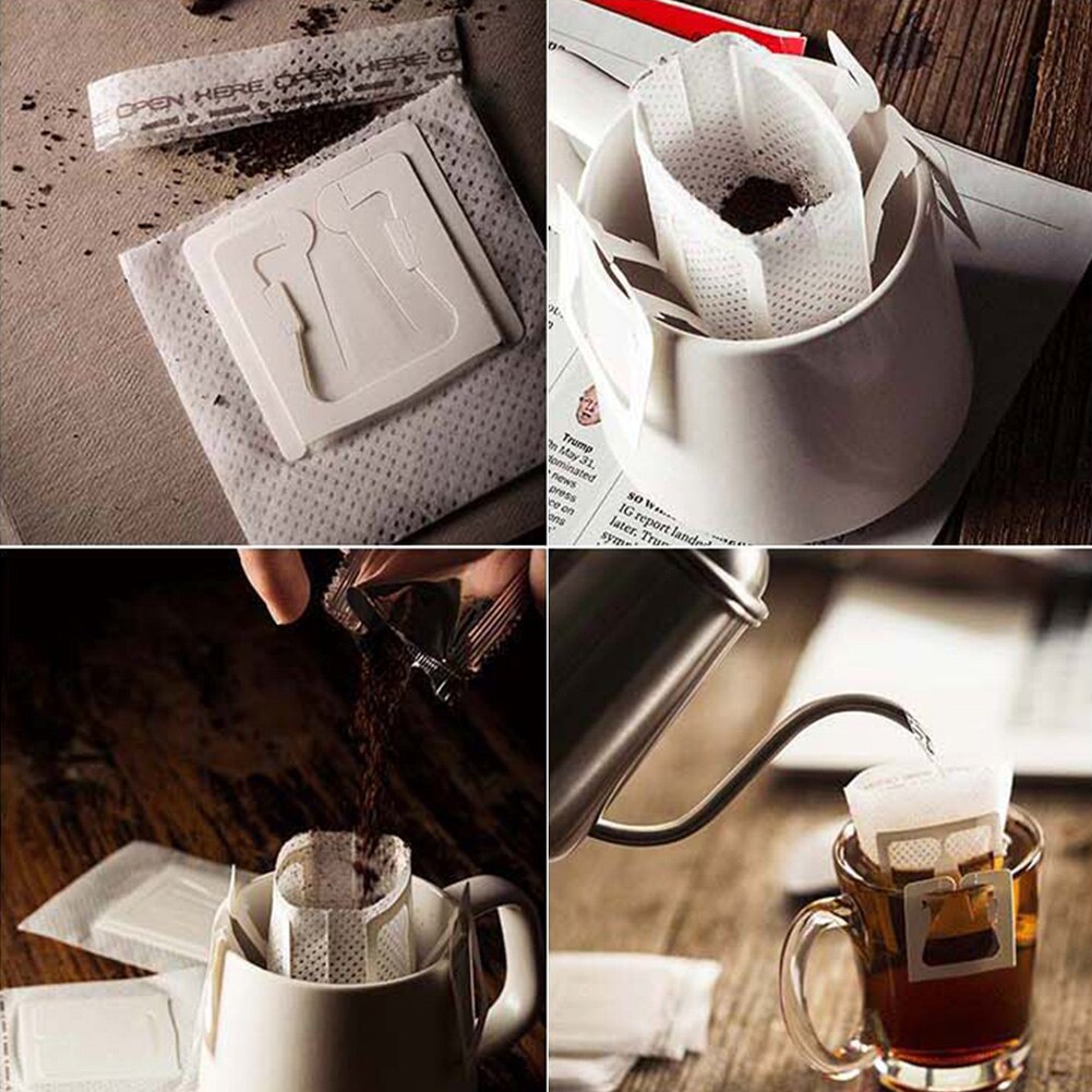 Filtro de papel de tela bolsa de filtro de café ecológica para el hogar, oficina, viaje, portátil, colgante, estilo de oreja, filtros de café, 50 Uds.