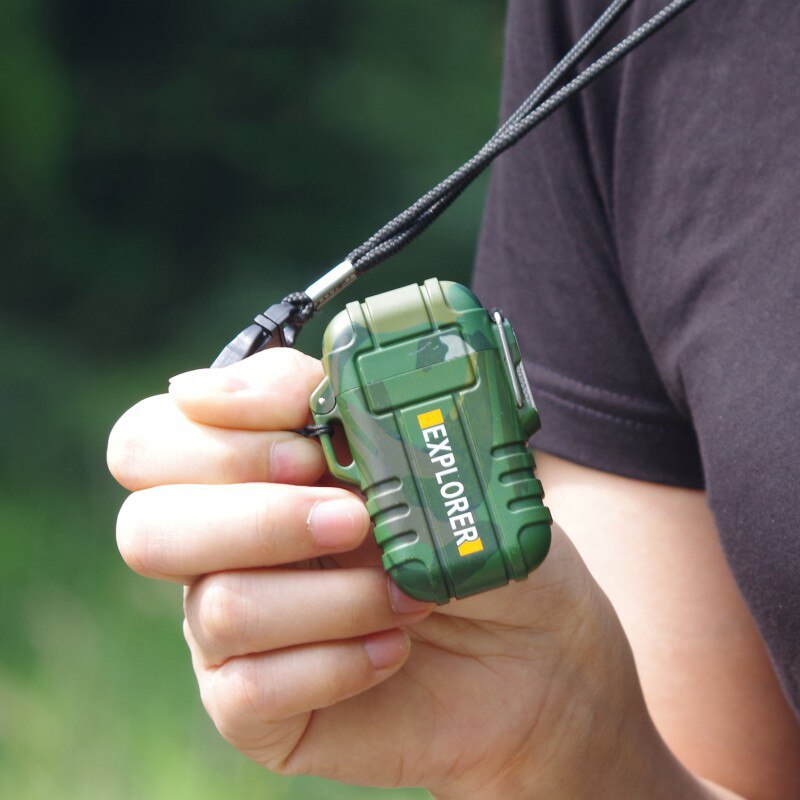 Usb Opladen Matel Sigarettenaansteker Wilde Survival Fire Starter Winddicht Dubbele Arc Elektronische Waterdichte Plasma Mannen