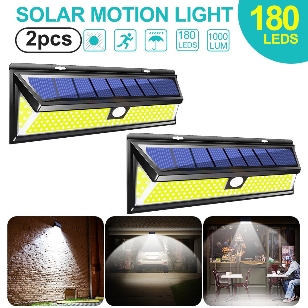 180 LED Solar Power Motion Sensor Light COB 3 Modes Outdoor Garden Yard Waterproof Energy Saving Pathway Solar Wall Lamp: 2pcs 180 LED