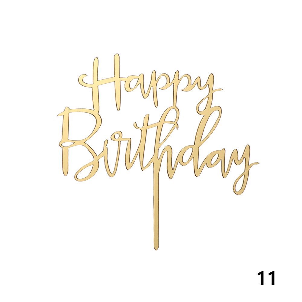 1pc Acrylic Baking cake Insert Decor Party Decoration Glitter Cake Topper Happy Birthday Gold Silver Rose Gold: Gold