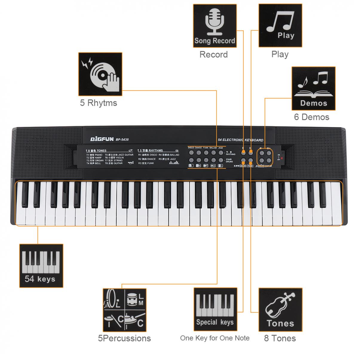 54 Keys Electronic Keyboard Piano Digital Music Key Board with Microphone Children Musical Enlightenments
