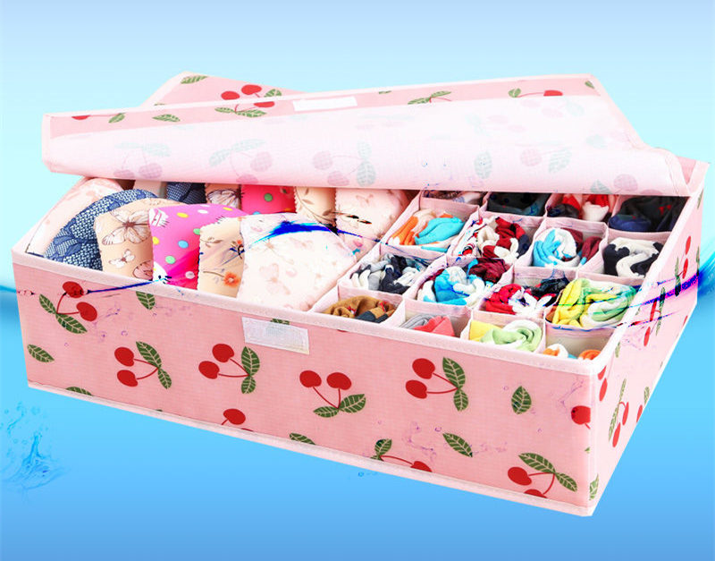 17 Cells Storage Boxes Drawer Divider With Lid for Bra Socks Underwear Storing Closet Organizers Home Storage Box 44.5*29*12.5CM: Cherry A washable