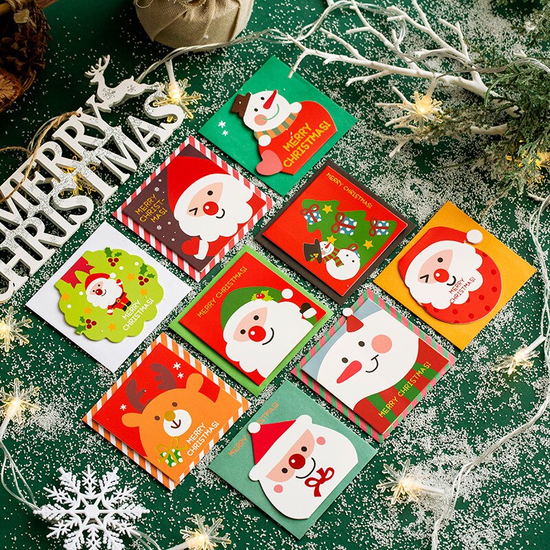 (9 Pieces/Lot) Christmas Greeting Card Cartoon Decorative Small Card Message with Envelope Blessing Card