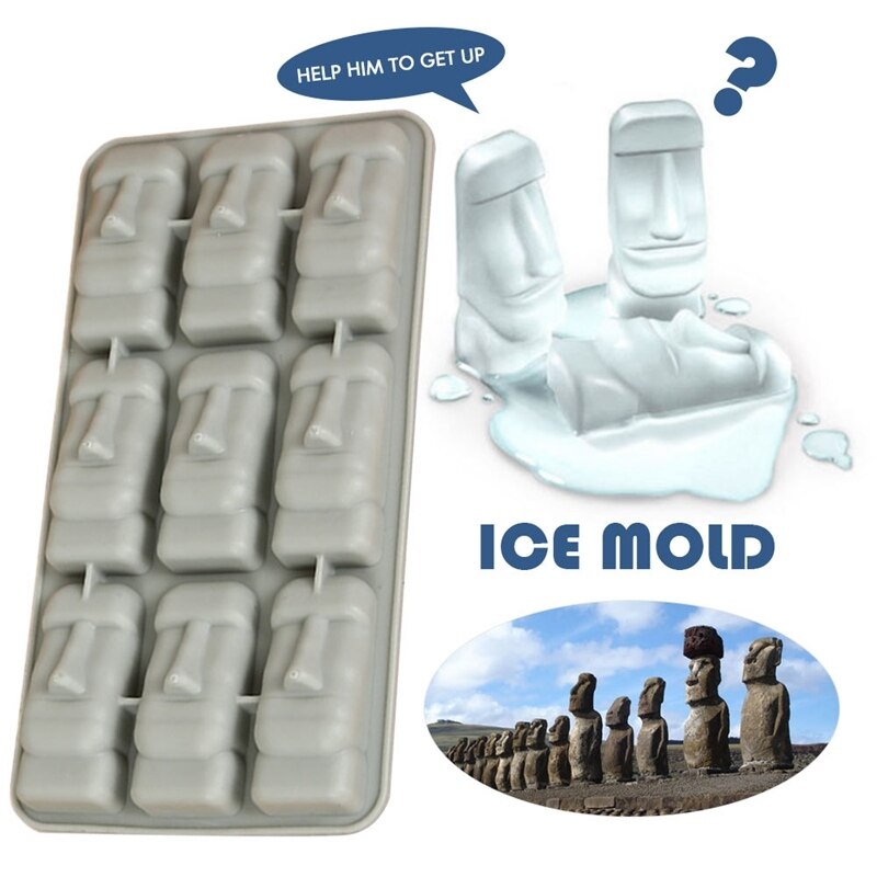 Silicone Rectangle Ice Cube Mold Ice Tray Mold Ice Mould Easter Island Drinking Statues Cocktails 3D Eco-Friendly Originality
