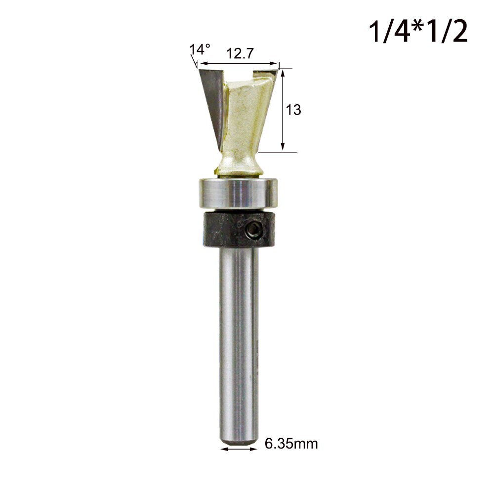 TIDEWAY Tungsten Carbide Steel Dovetail Router Bits Bearing Dovetail Groove Tenon Woodworking Milling Cutter 1/4 Inch Shank: 6.35x12.7