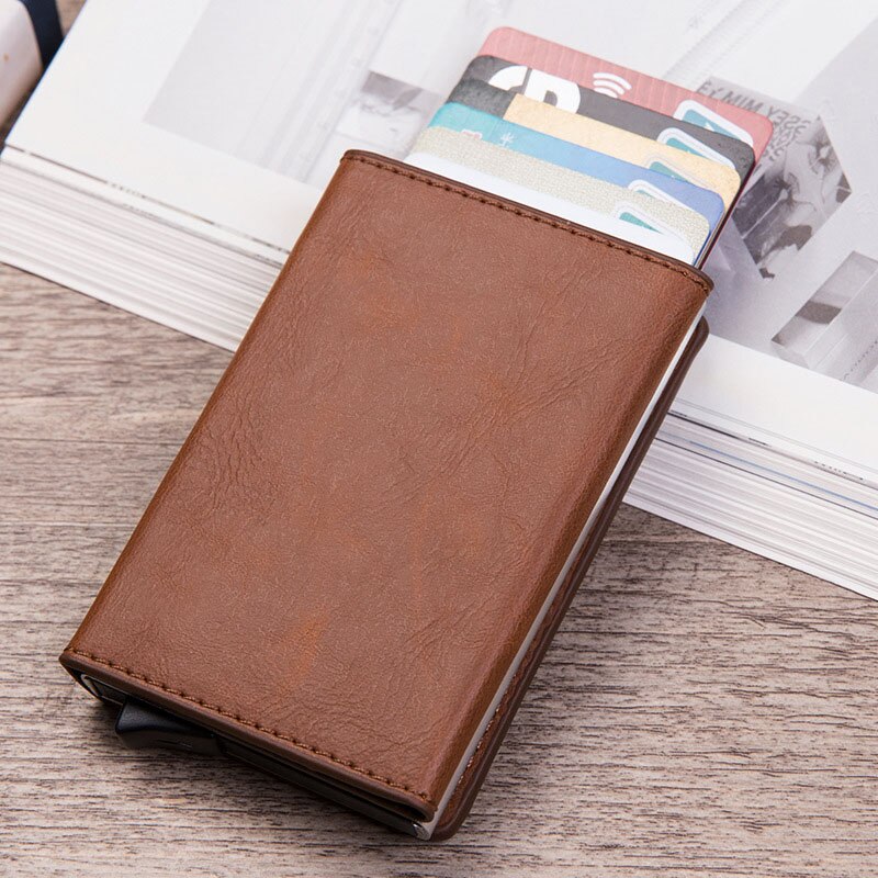 Dienqi Carton Fiber Kaarthouder Slanke Mannen Portefeuilles Trifold Rfid Blocking Slim Mini Portemonnee Kleine Metalen Purse Vallet Walet Magneet: brown