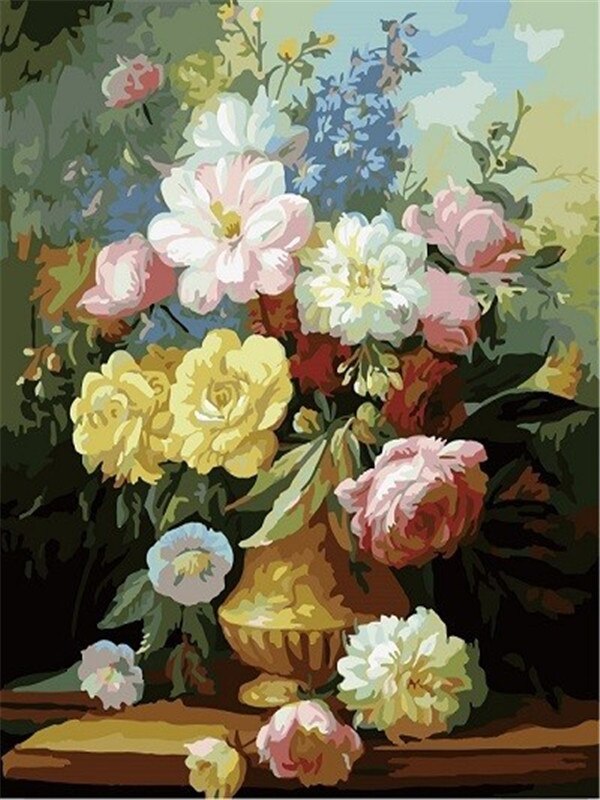 AZQSD 40x50cm Oil Painting By Numbers Flowers Pictures Paint By Number Canvas Vase Kits Painting For Living Room Home Decor