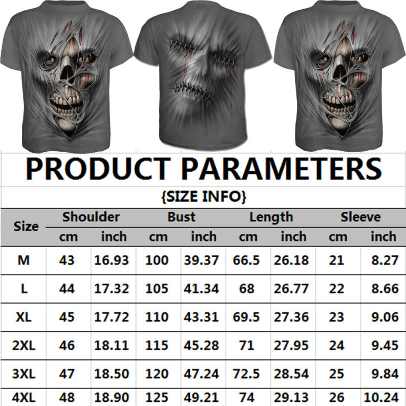 UK Men`s O Neck Bodybuilding Tops Slim Fit Gym Clothing 3D Printed Skull T-shirt Male Top Tees Clothing