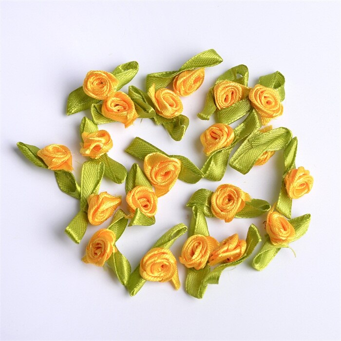 Mini Roses artificielles en soie, 500 pièces, 1.5cm, ruban en Satin, fleurs, fait à la main, décoration de mariage: Orange