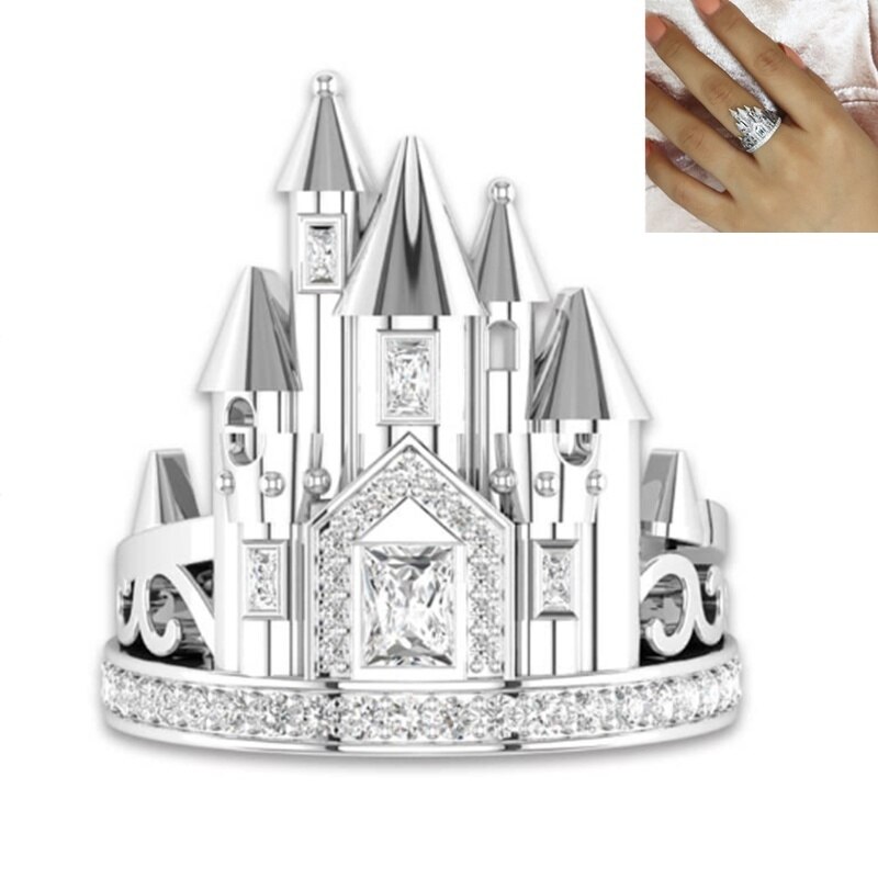 Di nuovo modo di lusso creativo castello anello delle donne della sposa matrimonio romantico anello di fidanzamento dei monili di fascino del regalo di Natale