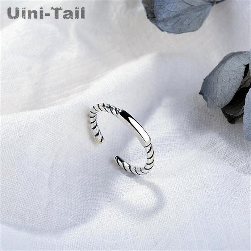 Uini-tail 925 sterling zilveren retro gladde draad ring eenvoudige prachtige lichte dunne lijn patroon ring  ed184
