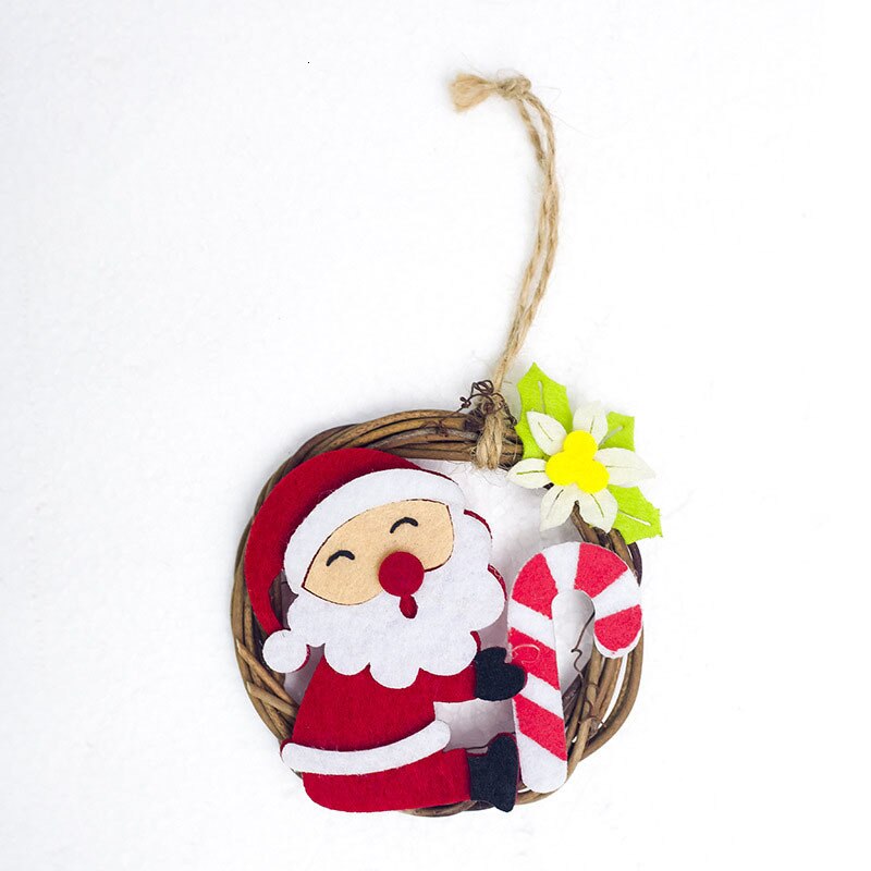 1 stk 8*8cm julemandshjort filt rattan cirkel juletræ vedhæng hængende ornament år julefest dekoration forsyninger 62866: 2pd-62866-1