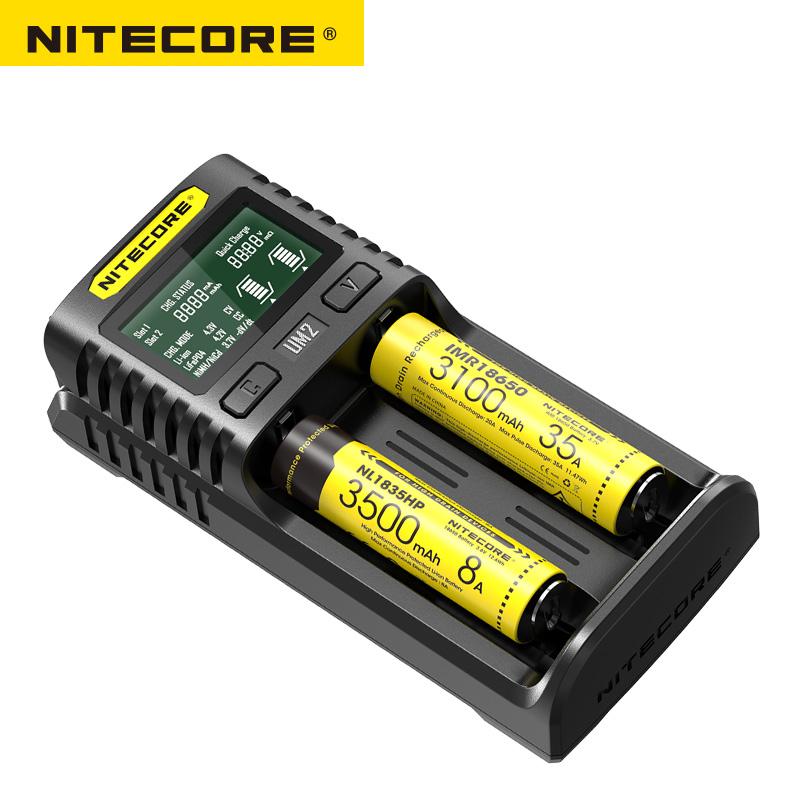 Nitecore UM2-cargador USB de doble ranura QC, circuito inteligente, seguro Global, cargador li-ion AA 16340 18650 20700 21700 26650