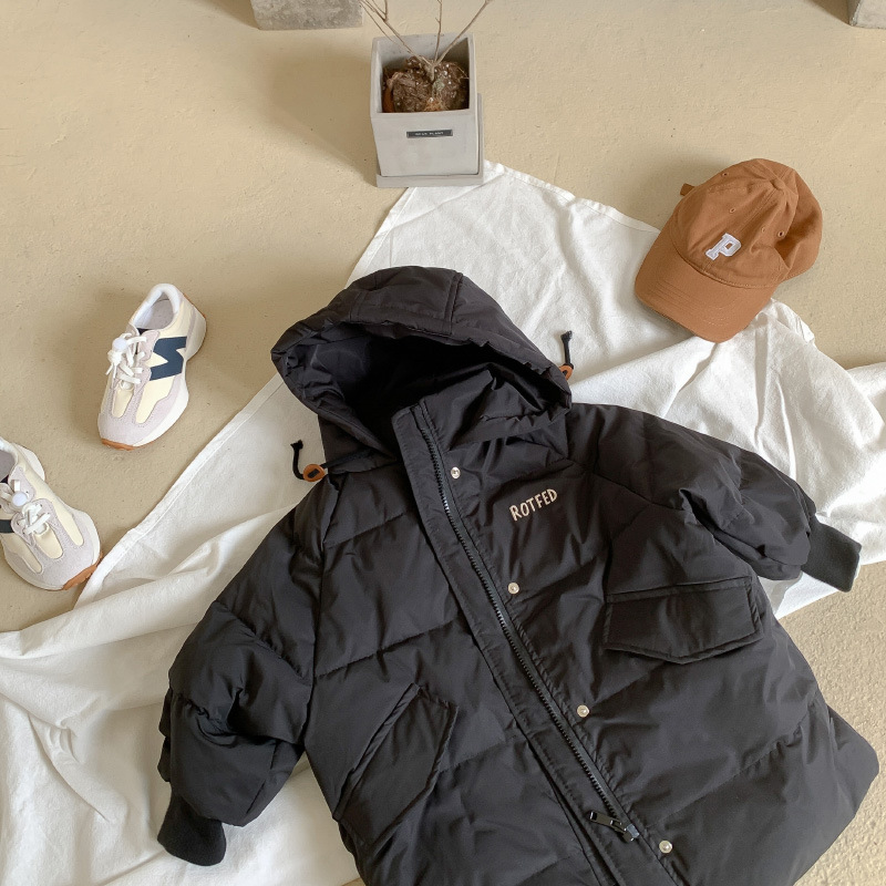 Verdikte Kinderen Lange Donsjack Kleding Warm Hooded Down Jas Winter Kleding Voor Jongens: Black / 3T(100-110cm)