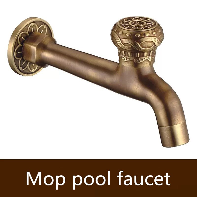 Bathroom Bibcock Antique Brass Carved Pattern Wall Mount Single Cold Retro Taps Outdoor Garden Washing Machine Mop Toilet Faucet: B-03