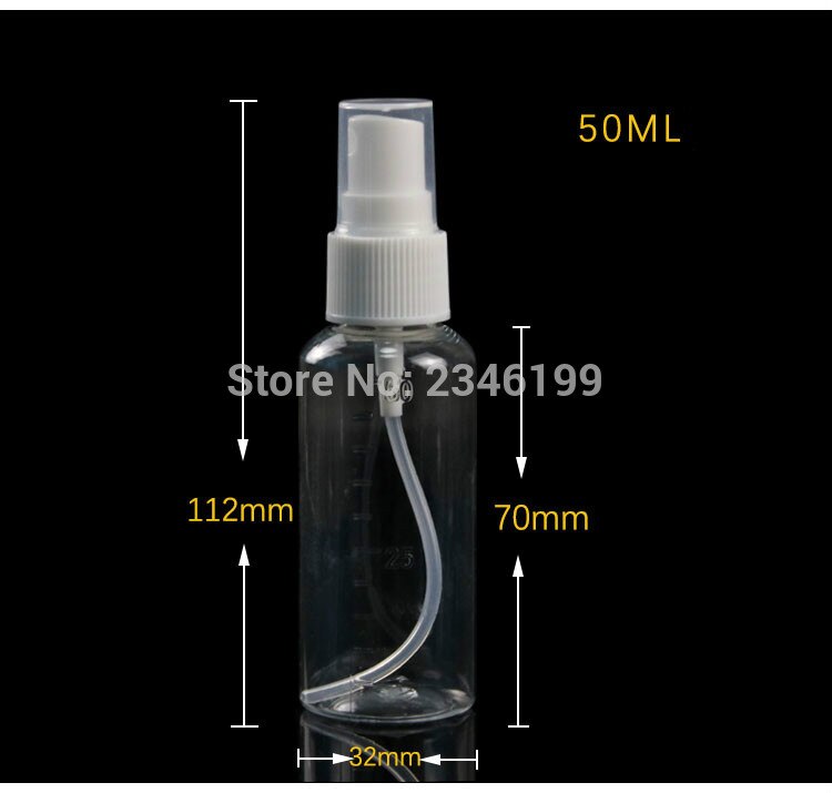 Plast sprayflaske 30ml plast gjennomsiktig spray pumpe flaske med skala 50ml tom plast kosmetikk beholder 100ml 50 stk