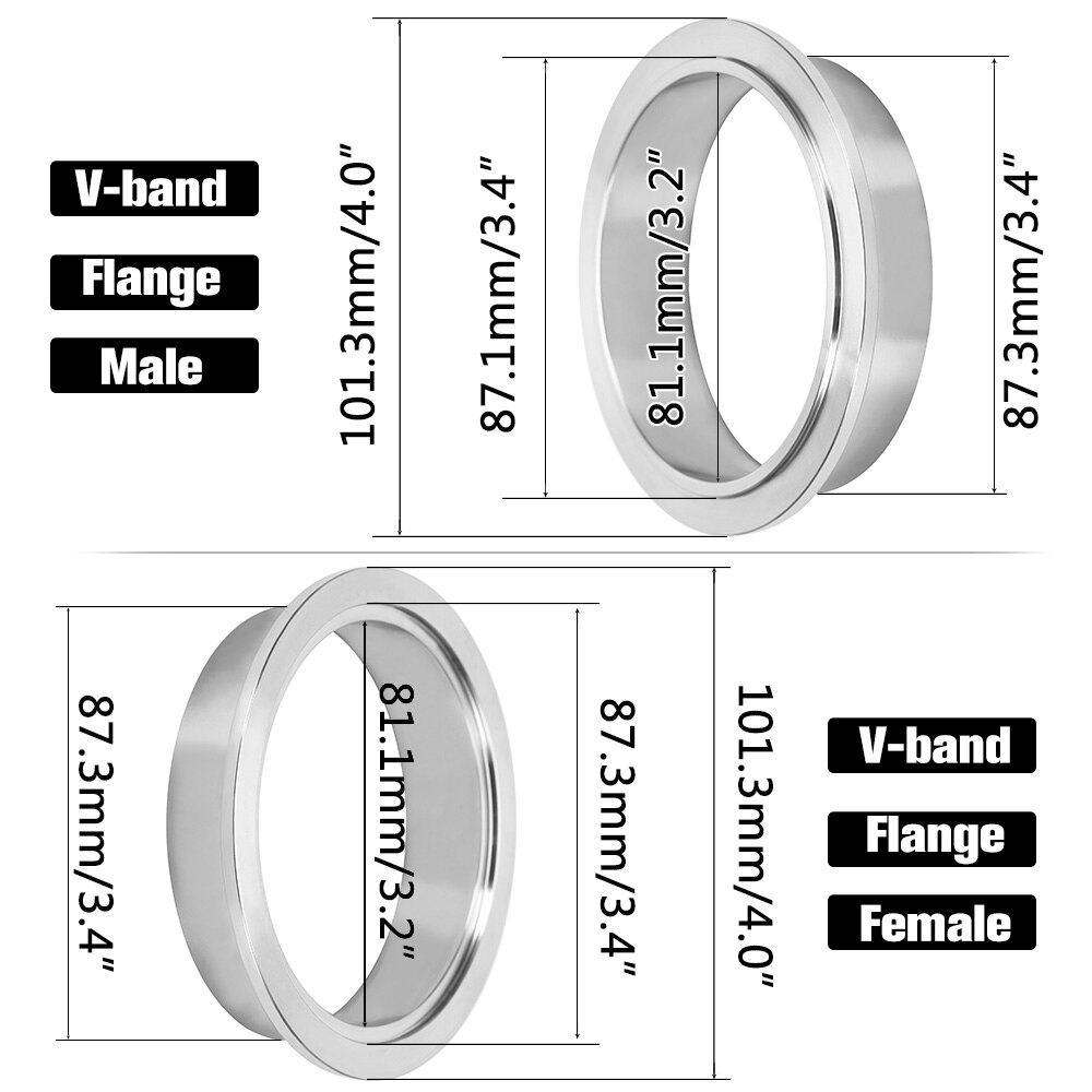(2PC/LOT) 3.25" V-Band Flange Stainless Steel 304 FEMAL &amp; MALE OR NORMAL V Band Flange VFN325/VFM325