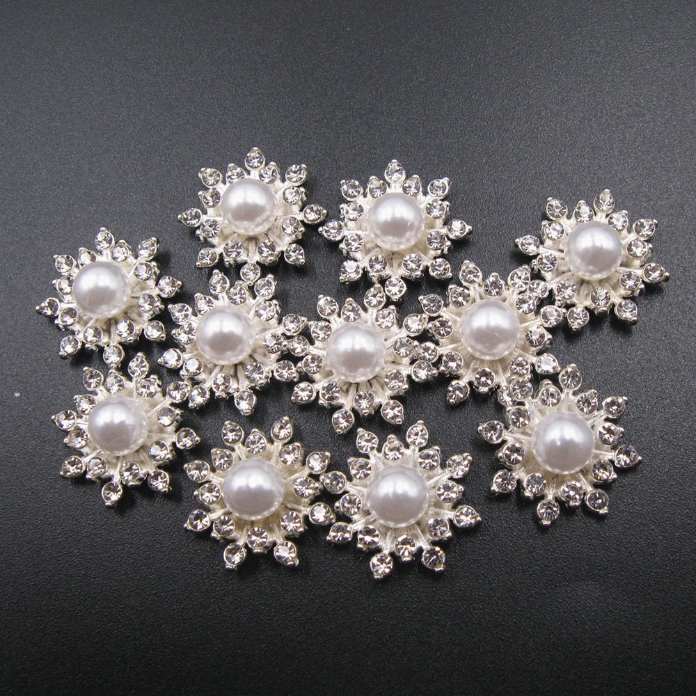 10 stk rhinestone håndlavet diamant perle blomst perler til håndværk legering mobiltelefon sag stikker diy smykker tilbehør: Sølvskal
