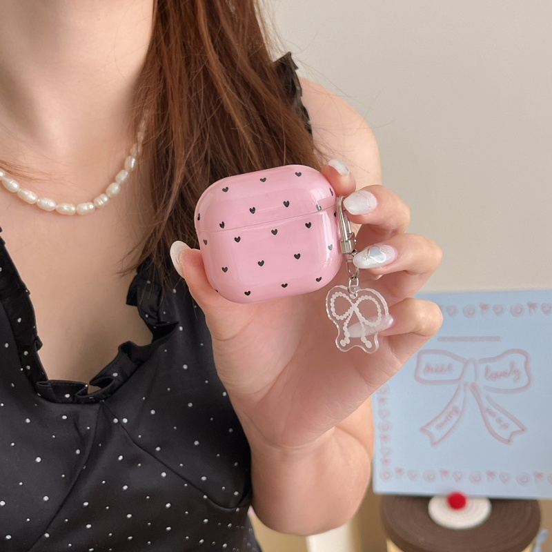 IMD Anti-fall Earphone Case with Pendant For Apple AirPods 1/2, Pro,Pro 2, AirPods 3, Airpods 4 ,Black-Pink Heart Pattern,: L / Khaki