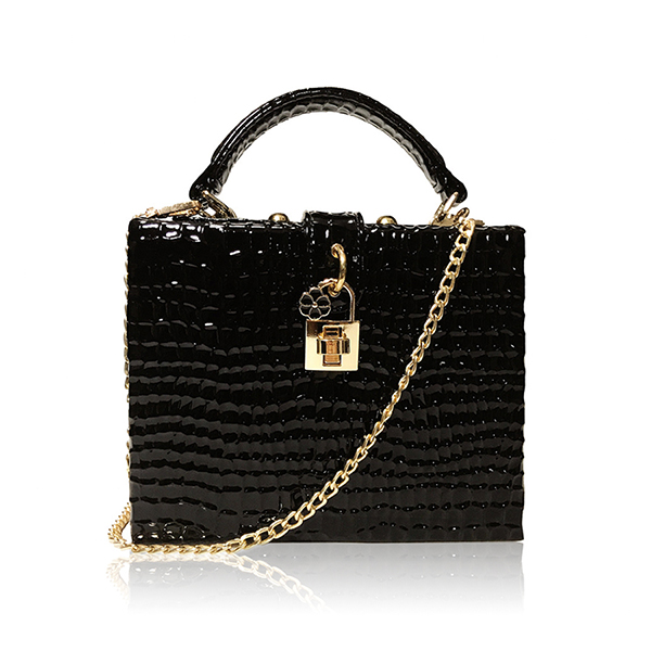 Serpent impression boîte sac à main femmes Serpentine serrure petit carré PU soirée pochette sac à bandoulière dames dîner fête sac à main personnalité: black