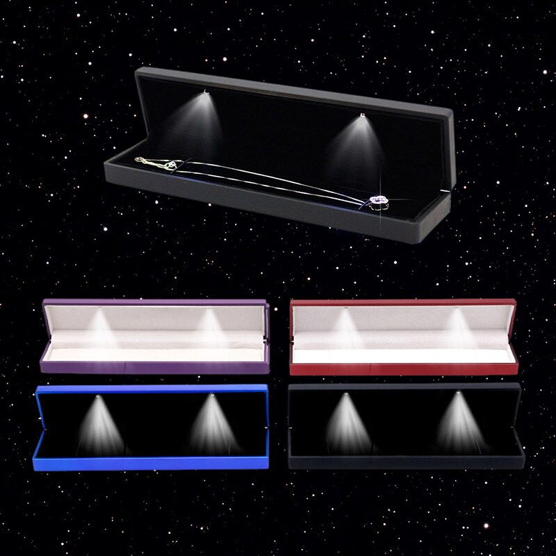 LED Velvet Long Boxes Necklace Padent Box Wedding Jewelry Display Case