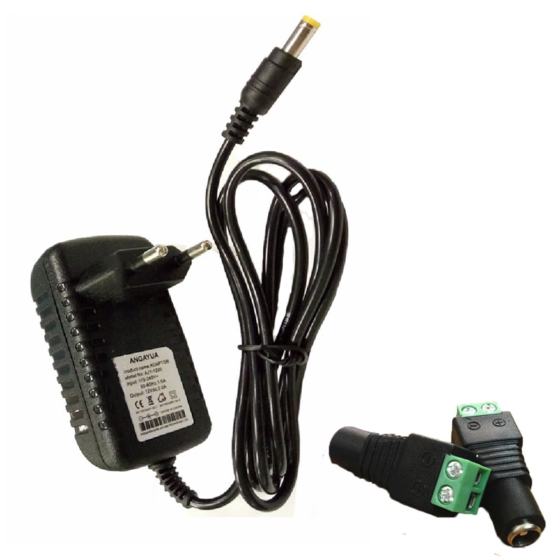 EU US Plug Driver Adapter AC100-240V Naar DC 12V 2A 5.5*2.1mm LED Voeding + 1pcs Vrouwelijke Connector Voor LED Strip