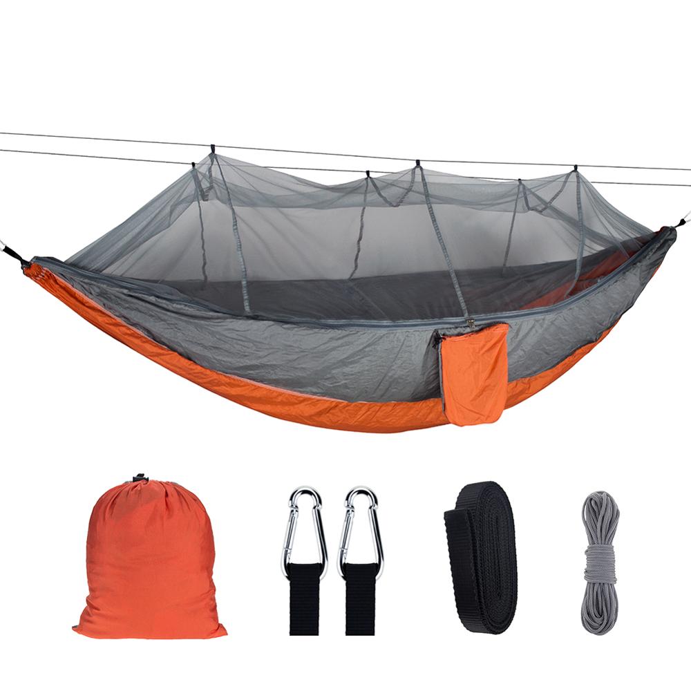 Hängmatta med myggnät resehängmatta nylon för vuxencamping utomhushängande svängsäng bärbar campingtält sovsäng: 16