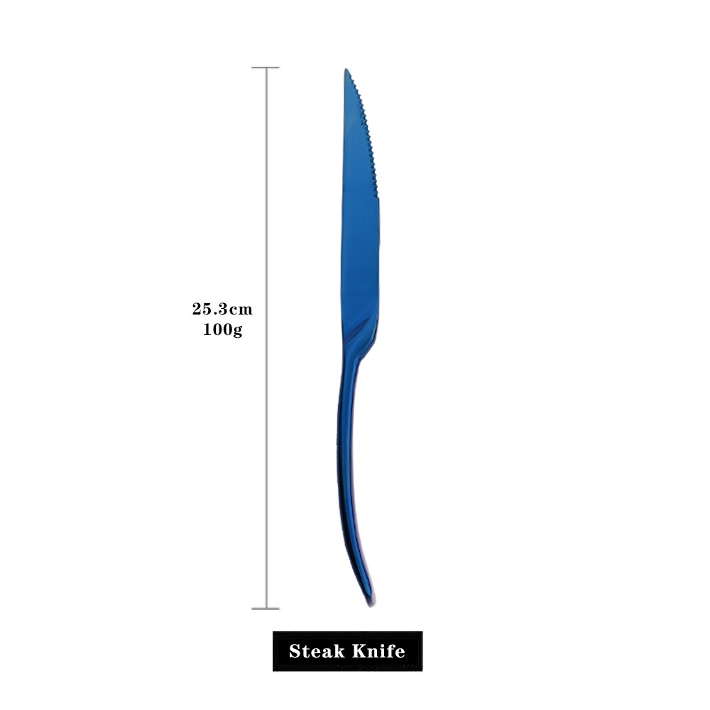 Mirror Blue Cutlery Set 18/10 Stainless Steel Tableware Dinnerware Set Steal Knife Spoon Fork Dinner Set Kitchen Flatware Set: 1Pc Steak Knife