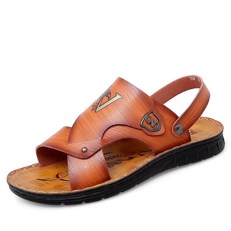 Pu Lederen Heren Wandelschoenen Zomer Strand Sandalen Man Platte Outdoor Slippers Mannelijke Zwemmen Schoeisel Sneakers Maat 38-44: Brown / 6.5