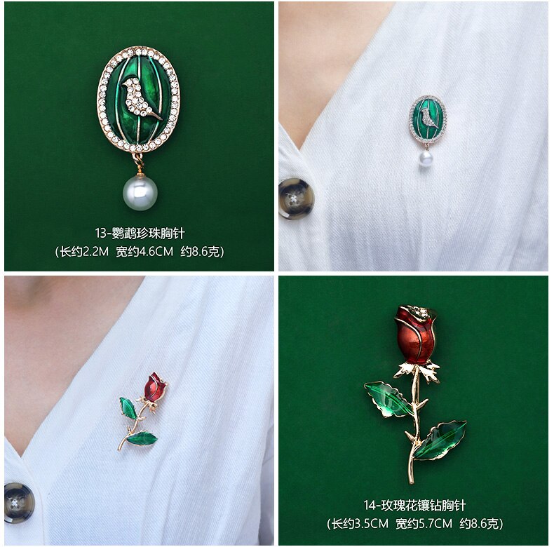 Huanzhi Retro Emaille Druipen Glazuur Parel Bel Orchidee Bloemen Groene Plant Broche Voor Vrouwen Kraag Accessoires Sieraden