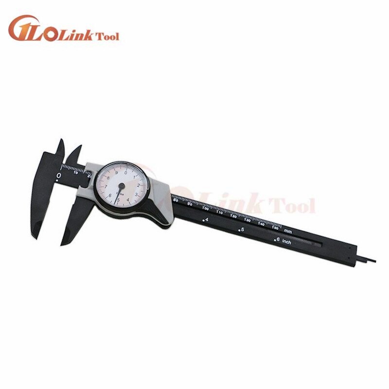 double needle 150mm 0.02mm 0.001&quot; stainless steel dial vernier caliper dial gauge plastic dial caliper meas: Plastic 150mm black